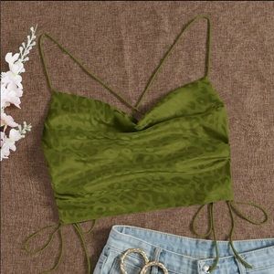 Leopard Jacquard Drawstring Side Crisscross
Crop Cami Top
